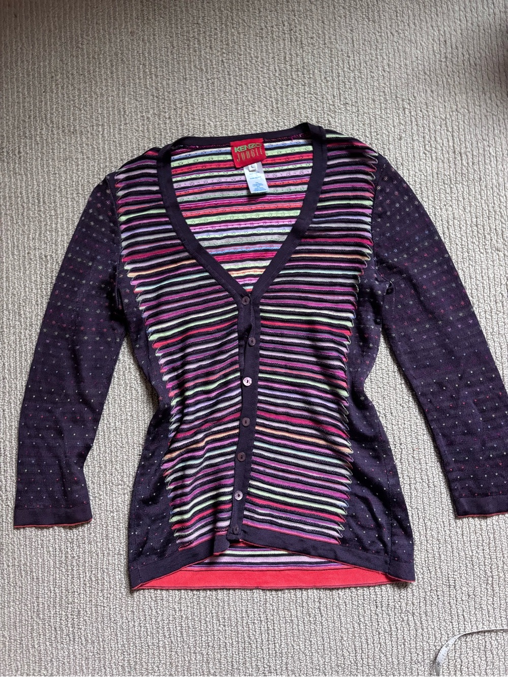 Kenzo Navy Purple Multicolor Striped Button Cardigan